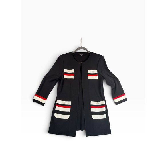 Misook Sweaters - Misook Women Black Red White Striped Knit Open Front Cardigan Jacket Size S